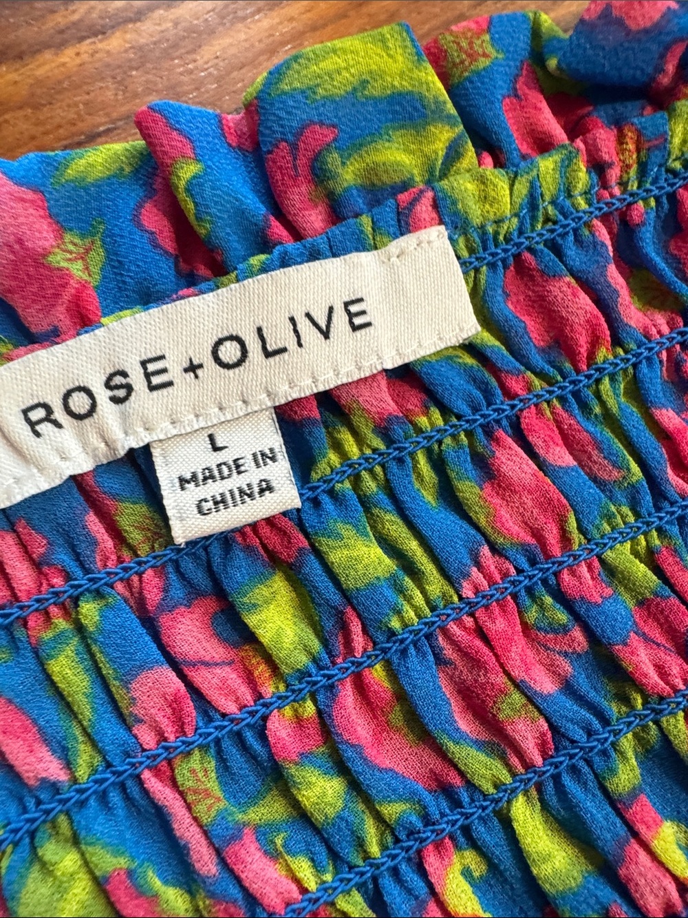 Rose & Olive Blue Floral Smocked Camisole with Pink and Green Print - Picture 3 of 4